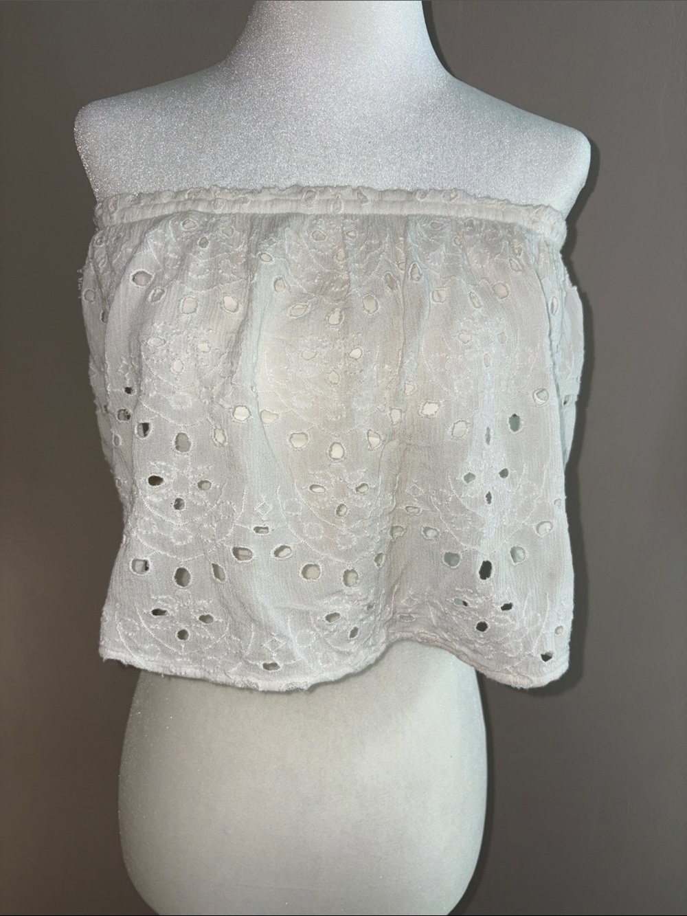 Hollister White Eyelet Crochet-Trim Tube Top